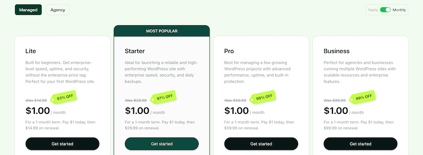 a2 hosting managed wordpress hosting black friday monthly pricing