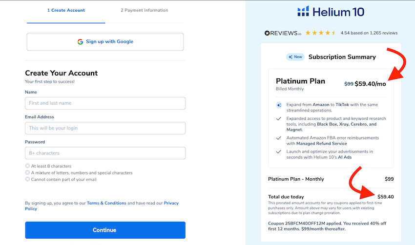helium 10 black friday signup process checkout