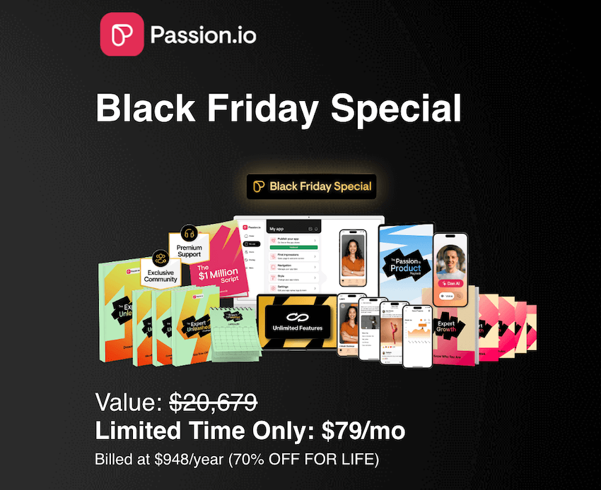 passion io app black friday sale scale plan at 79 per month