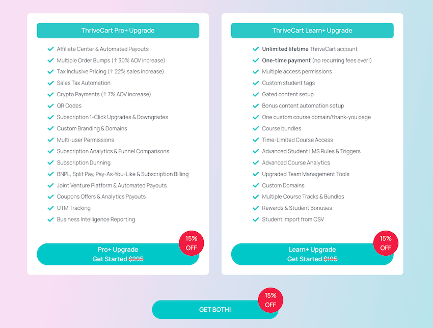 thrivecart black friday pricing for existing customers on pro+ and learn+ upgrade