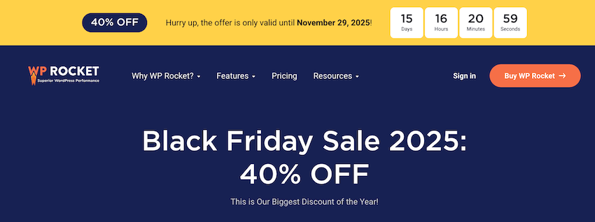 wp rocket black friday sale page