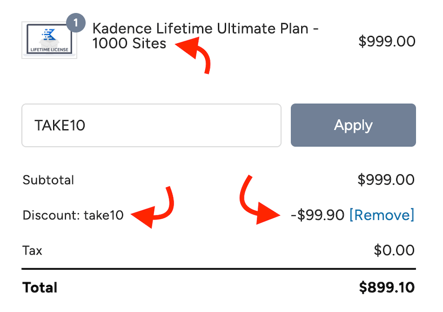 kadence wp discount after applying coupon