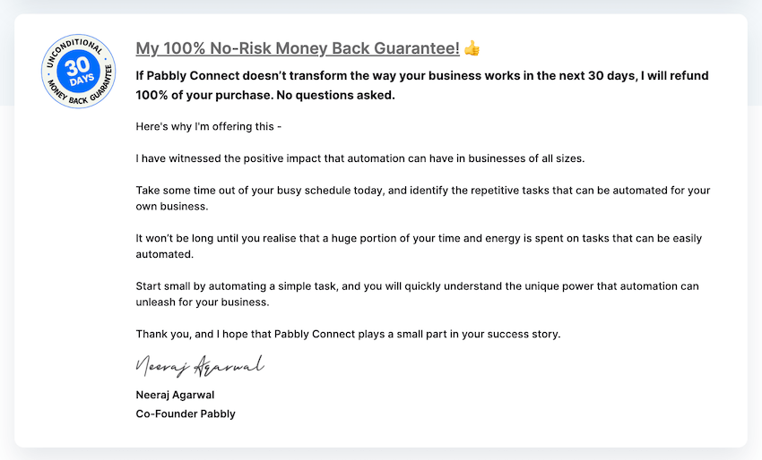 pabbly lifetime deal refund policy