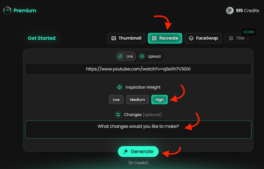 pikzels ai recreate youtube thumbnail tool
