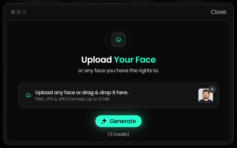 uploading my pic in pikzels face swap