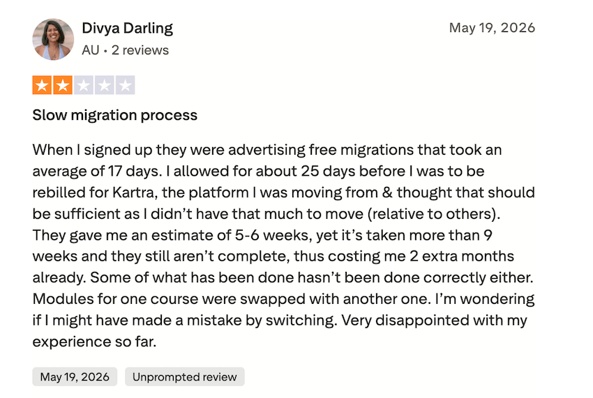 systeme io customer said worst migration service