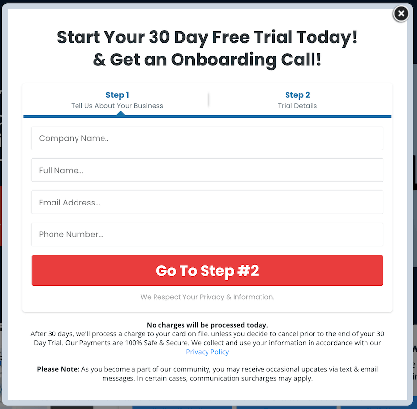 fill gohighlevel 30 day free trial signup form