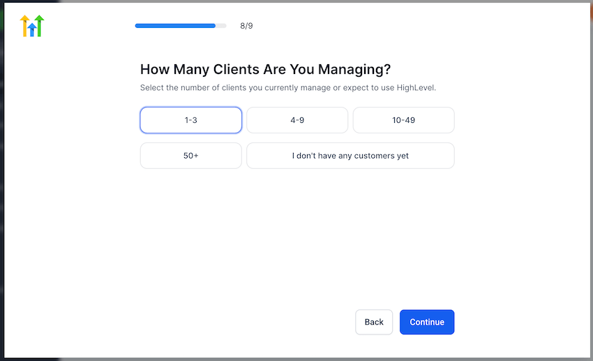 step 8 gohighlevel onboarding question