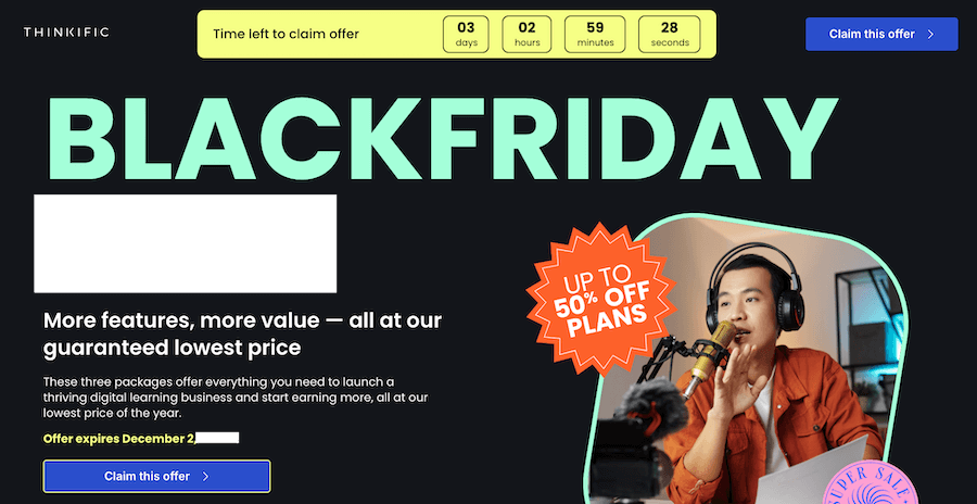 thinkific black friday deal page