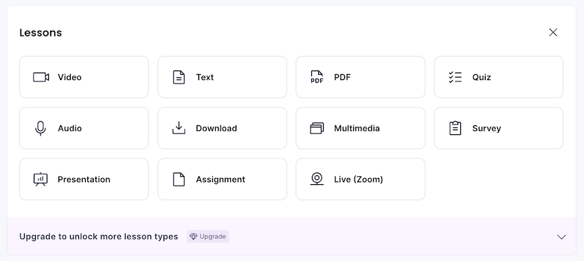 lesson types on thinkific course platform