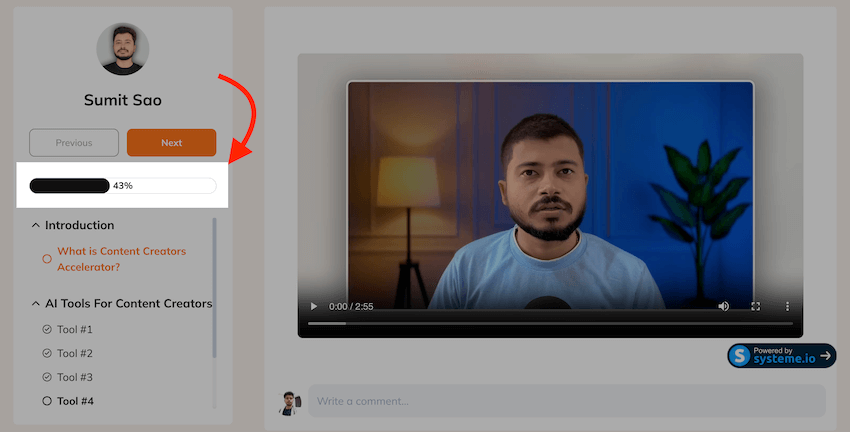 students can check their completion score from sidebar in system io