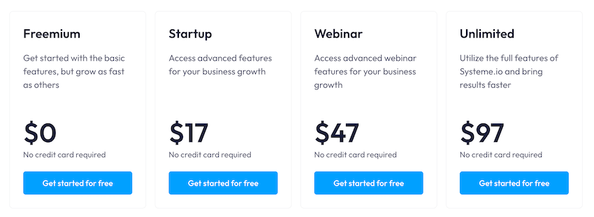systeme io pricing plans