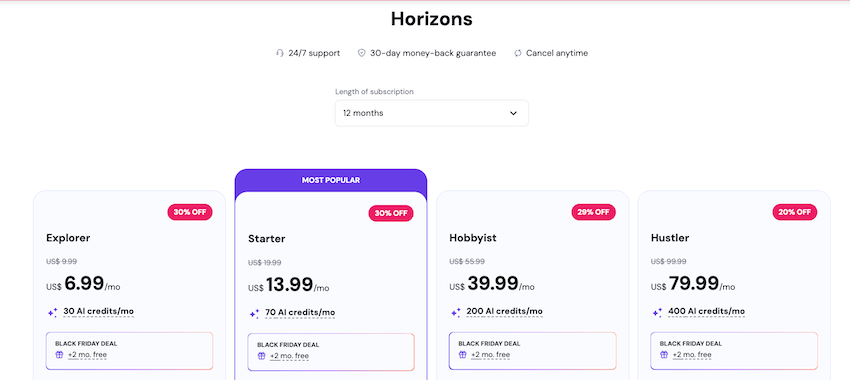 hostinger horizons black friday pricing