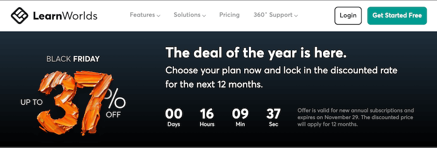 learnworlds black friday sale page