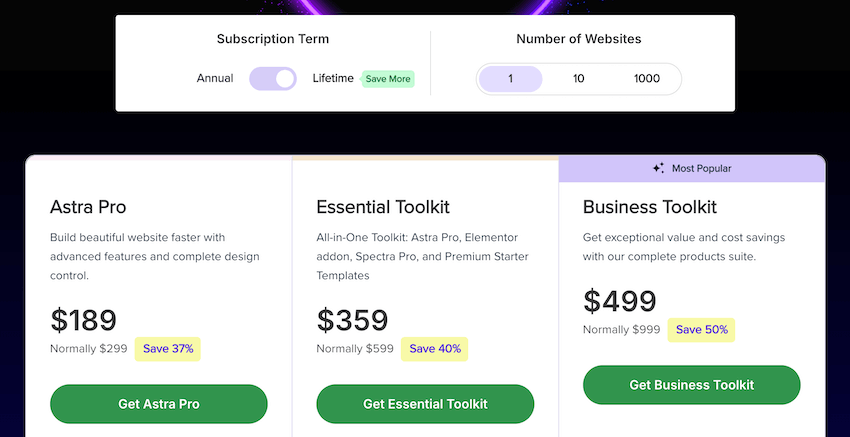 astra theme 1 site lifetime black friday pricing
