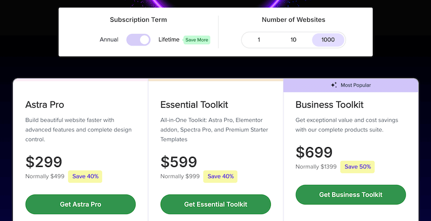 astra theme 1000 sites lifetime black friday pricing