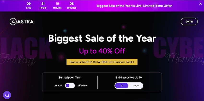 astra theme black friday sale page