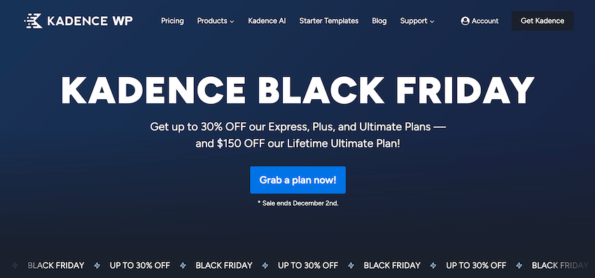 kadence wp black friday sale page