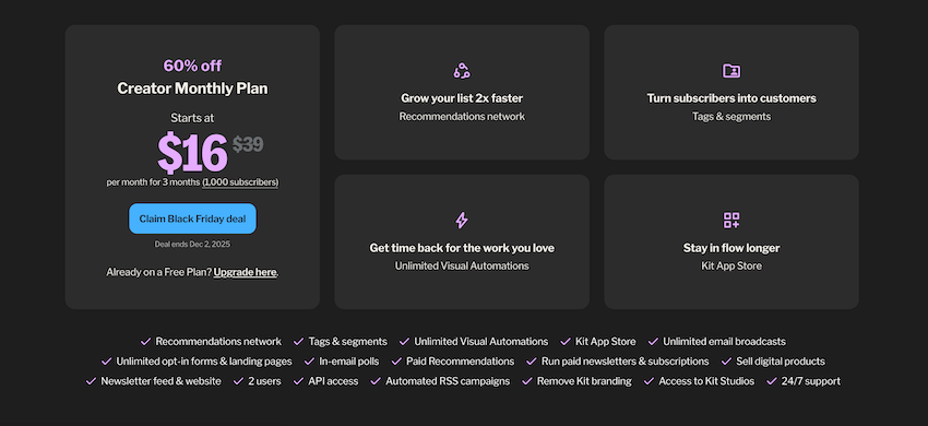 kit black friday pricing convertkit black friday pricing