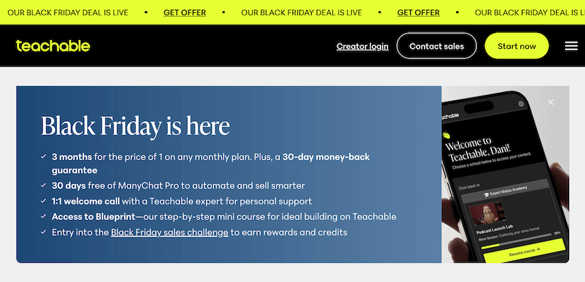 teachable black friday page